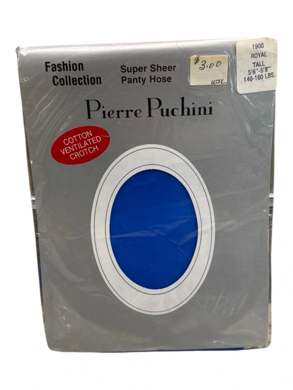 Vintage Pierre Puchini Super Sheer Pantyhose 100% Nylon Royal Blue Tall